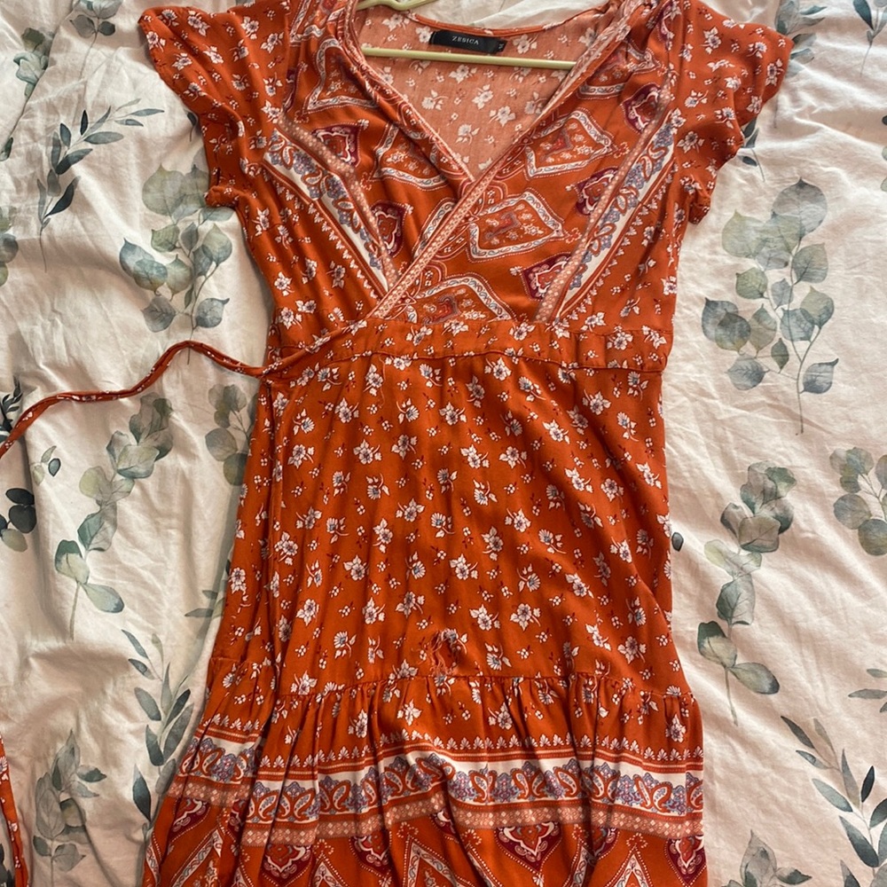 Orange boho wrap dress